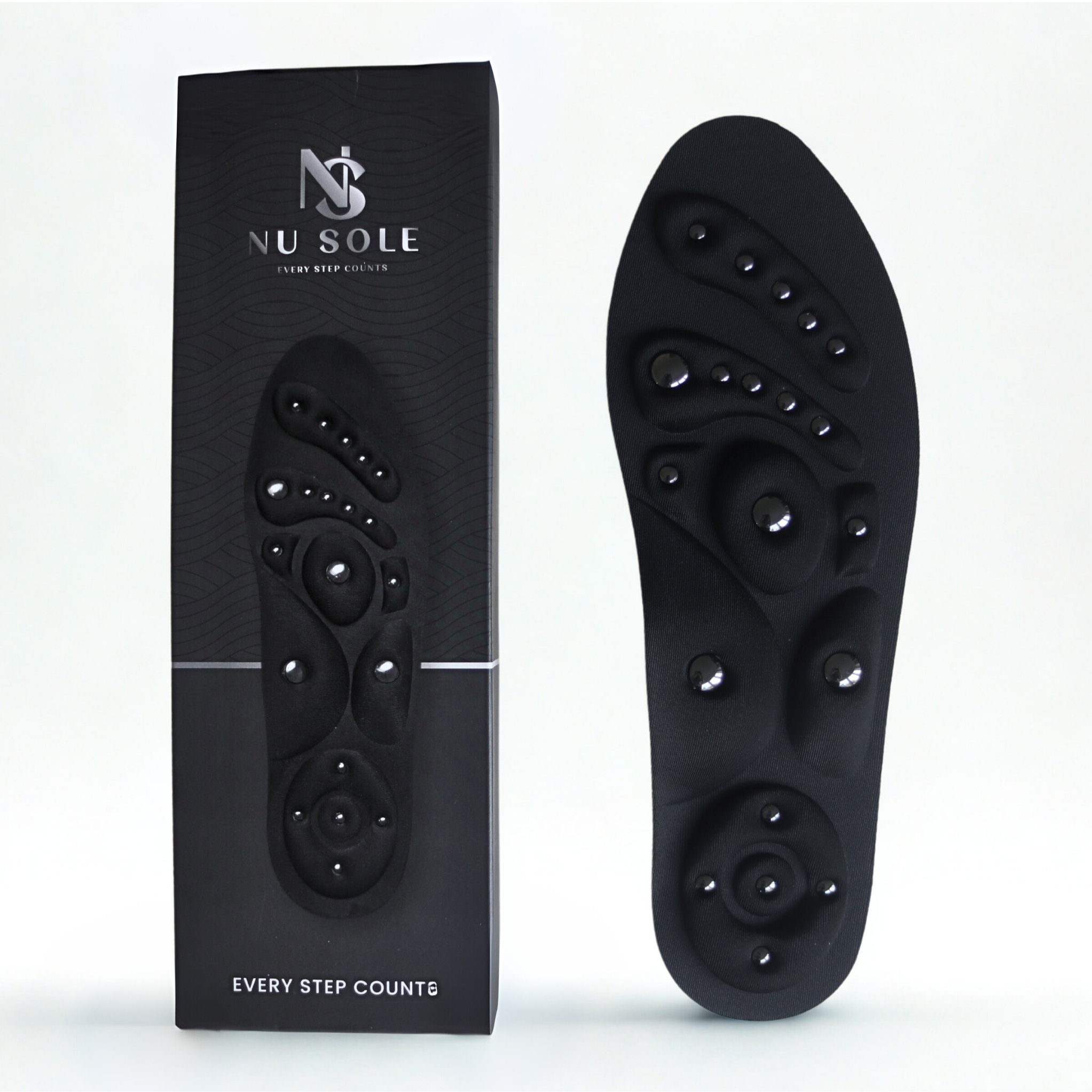 Magnetic foot technology and foot arch support for all three arches insoles for flat feet. NuSole shoe inserts for foot and heel pain. Free Shipping $100.